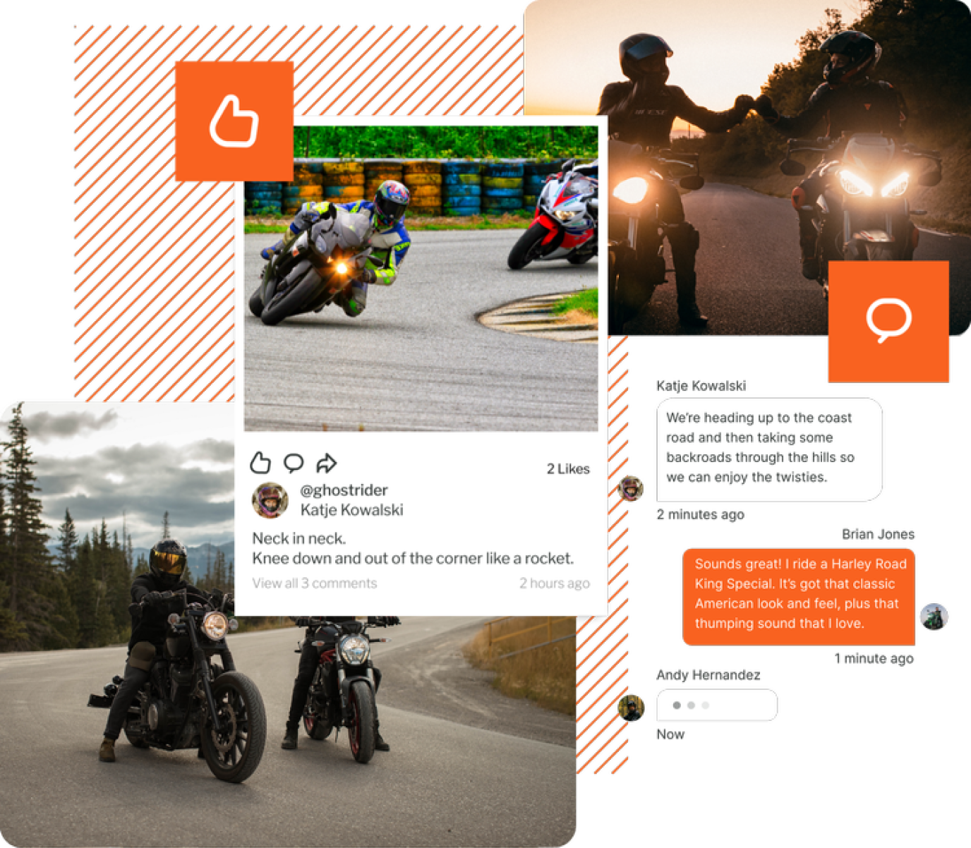 Freedom Machine social feed showing riders